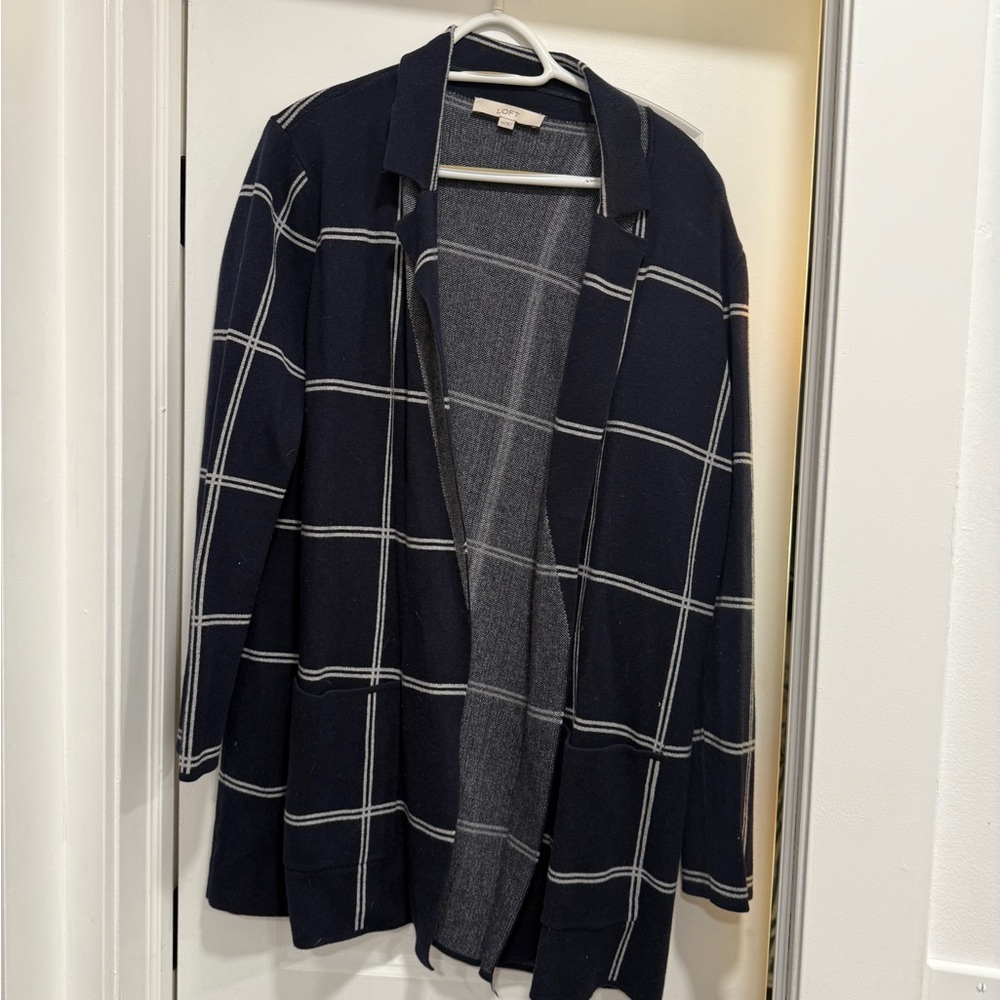 LOFT Navy and White Textured Cardigan